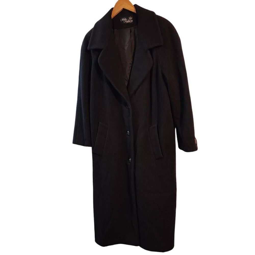 Vintage Noble Fashions black wool blend dress coat trench Large